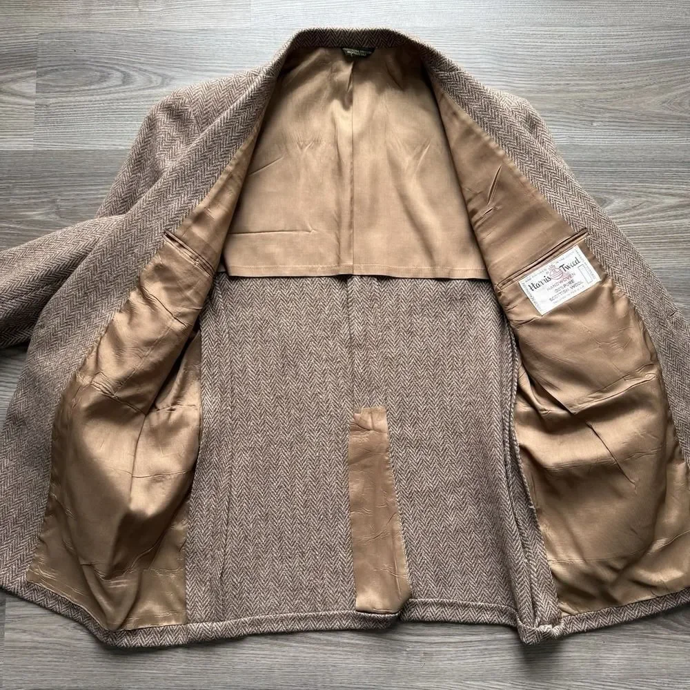 VTG Harris Tweed Blazer Mens 42 Brown Herringbone Wool Sport Coat Jacket